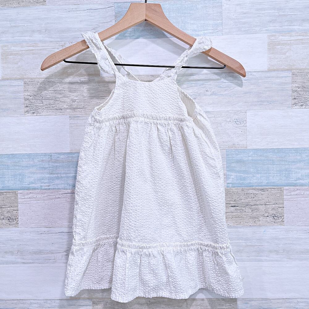 Tahari Girl Seersucker Ruffle Tiered Dress White Metallic Accent Toddler Girl 4T